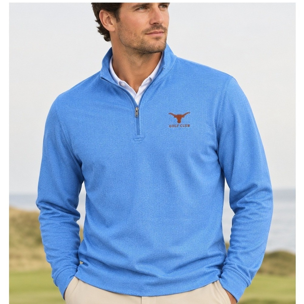 Peter Millar Pullover Mens XXL Blue Texas Longhorns Golf Club 1/4 Zip Herringbon